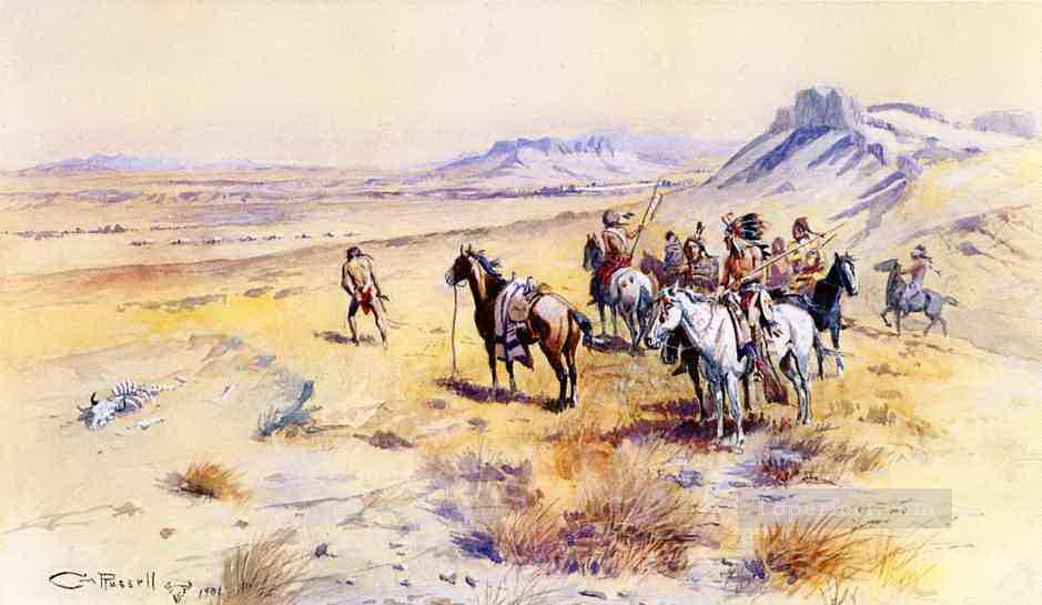 partie de guerre indienne 1901 Charles Marion Russell Indiens d’Amérique Peintures à l'huile
